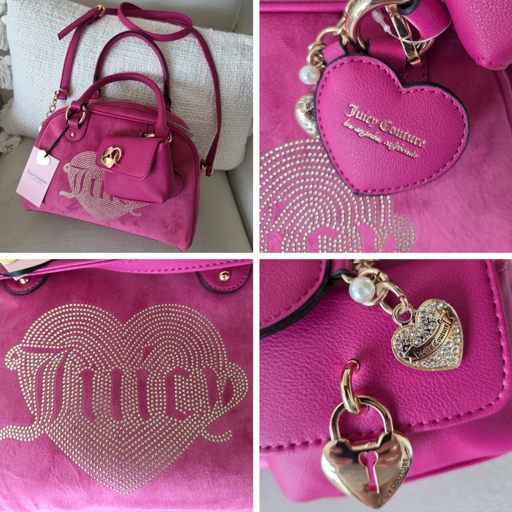 Juicy Couture Queen Couture Satchel  Crossbody Bag Purse NWT Heart Keychain